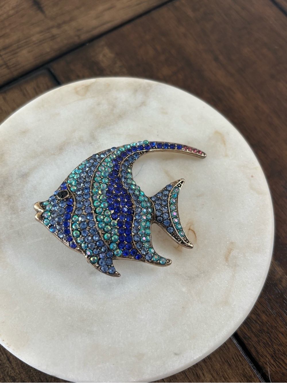 Multicolor Crystal Fish Brooch Pin - Blue & Teal Accent